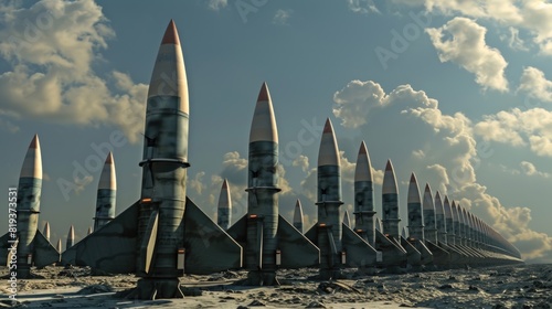 Strategic ballistic missiles. Nuclear warheads ready to fire from scud photo