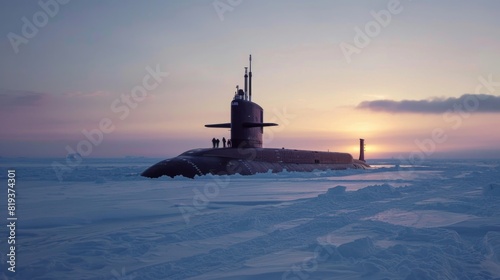 Submarine surfacing above the Arctic Ocean