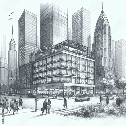 city street sketch hand draw, pencil sketch