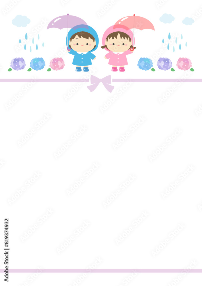 梅雨の梅雨のイラスト、紫陽花と子供のかわいいフレーム背景素材07 梅雨の梅雨のイラスト、紫陽花と子供のかわいいフレーム背景素材07