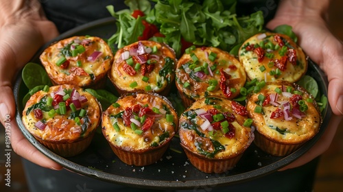 Mini Quiche Varieties Served on Plate Held by a Hand