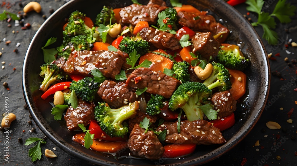 Stir-Fried Beef with Broccoli, Peppers, and Cashews in Soy Sauce Stir-Fried Beef with Broccoli, Peppers, and Cashews in Soy Sauce