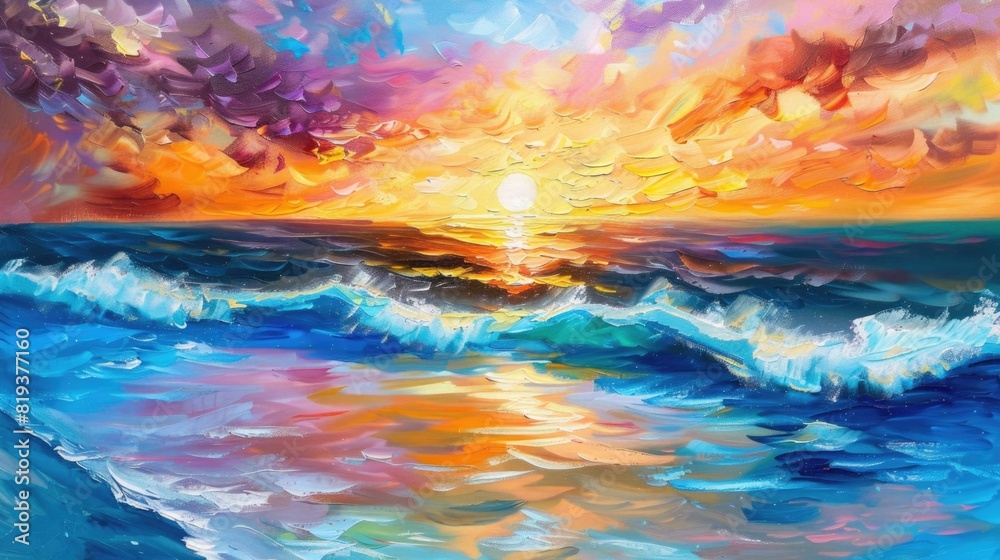 Sunset on the seashore painted in oil paints Sunset on the seashore painted in oil paints