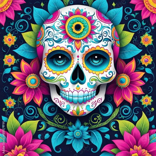 Flores y Calaveras: A Vibrant Square background skeleton flowers Celebrating Hispanic Heritage