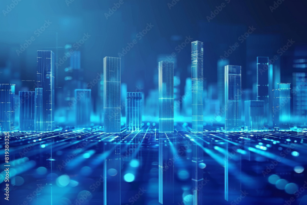 A blue gradient background with glass buildings and financial charts in the shape of bar graphs. A blue gradient background with glass buildings and financial charts in the shape of bar graphs.