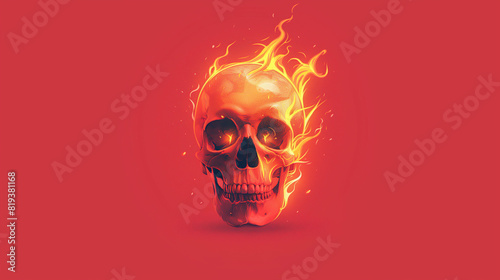 Fiery Cartoon Skull on Red Background