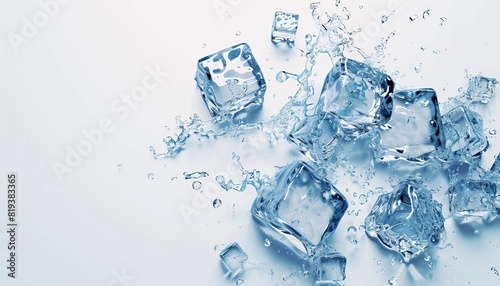 Ice cubes on a white background.