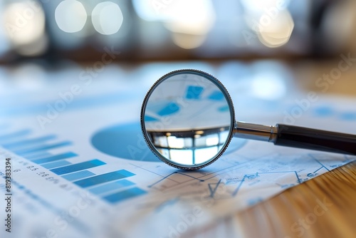 Wallpaper Mural Magnifying Glass Examining Financial Data Charts and Graphs for Business Benchmarking Torontodigital.ca