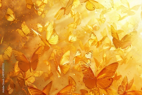 A swarm of monarch butterflies takes flight in a golden meadow