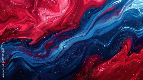 dynamic marbling art, contrasting colours of crimson and sapphire, vivid, energetic motion