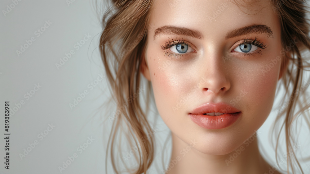 Close Up of Womans Face With Blue Eyes