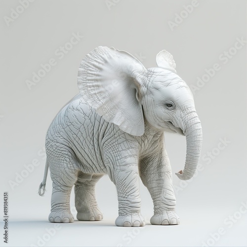 elephant White body  white background  Dreamy  Imagination  Hyperrealistic  perfect lighting  vibrant  Happy  Side view 