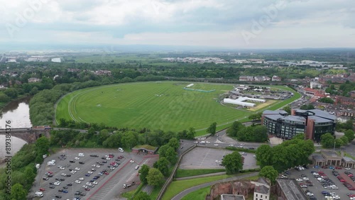 Aerial view of Chester Racecourse, the oldest racecourse in the world still in operation opening in 1539 photo