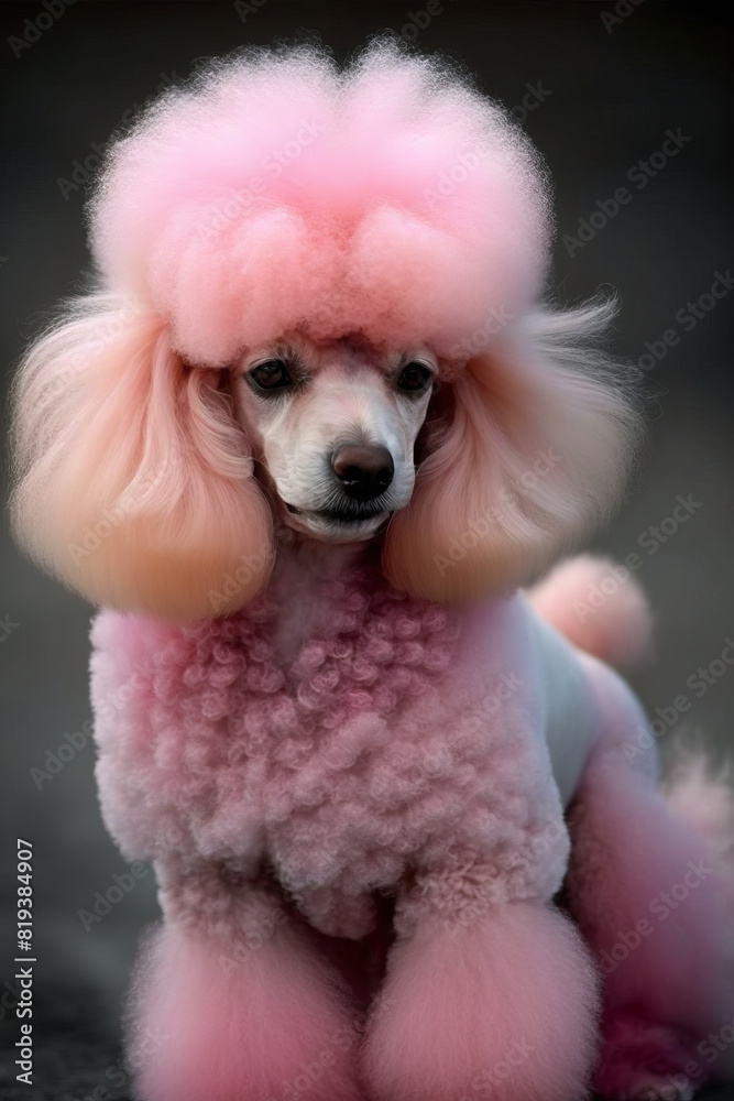 Elegant pink poodle portrait well groomed dog, fun and cute Elegant pink poodle portrait well groomed dog, fun and cute