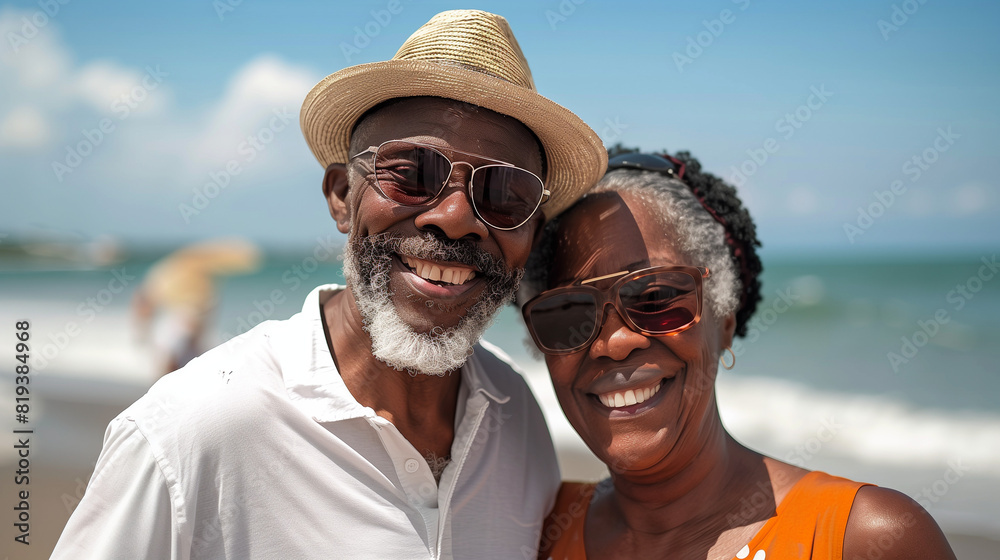 Senior African American Couple Standing on Beach