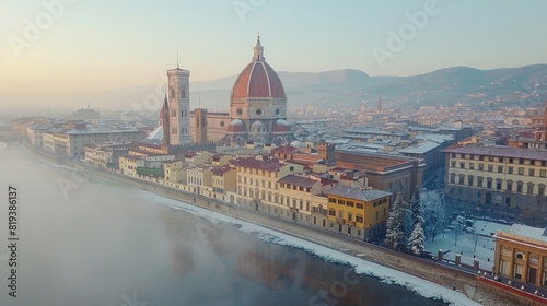 Aerial perspective of Florence Cathedral and surrounding cityscape