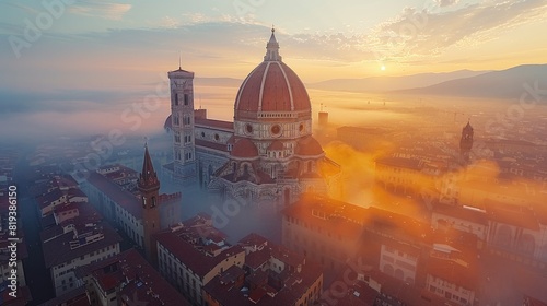 Aerial perspective of Florence Cathedral and surrounding cityscape photo