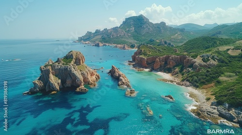 Drone footage of the rugged coastline of Sardinia  Italy