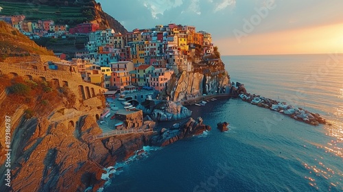 Stunning drone footage of Cinque Terre's colorful cliffside villages photo