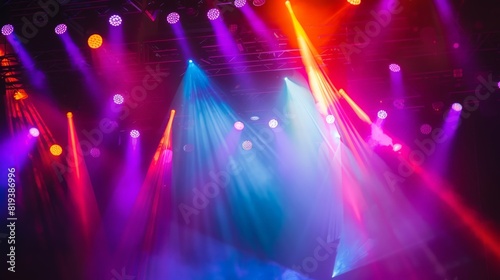 A mesmerizing display of colorful stage lights, creating an electrifying atmosphere at a music concert.