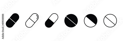 Set of pill icon. Pharmaceutical symbol. Simple and editable pills icons. Vector Illustration.