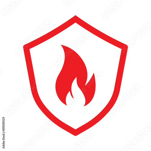 Set of Shield with fire icon. Protection from fire or fire protection or protect from heat icon. Vector Illustration.