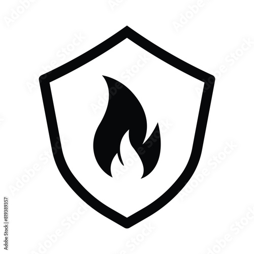 Set of Shield with fire icon. Protection from fire or fire protection or protect from heat icon. Vector Illustration.