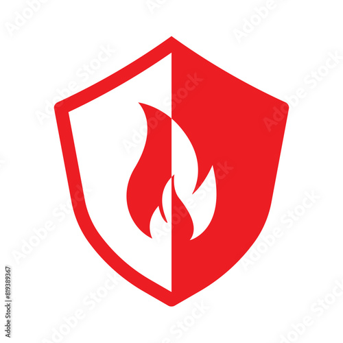 Set of Shield with fire icon. Protection from fire or fire protection or protect from heat icon. Vector Illustration.