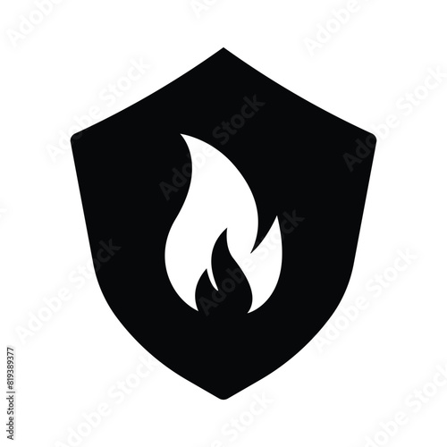 Set of Shield with fire icon. Protection from fire or fire protection or protect from heat icon. Vector Illustration.