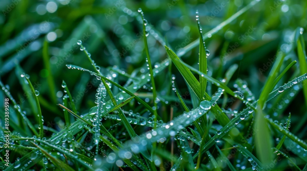 Dew-covered grass in the early morning, with each blade adorned with sparkling droplets of water. Dew-covered grass in the early morning, with each blade adorned with sparkling droplets of water.