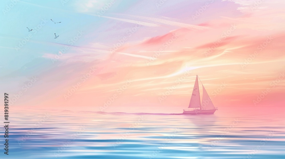 Clean pastel background with a subtle silhouette of a sailboat, representing summer adventures on the water