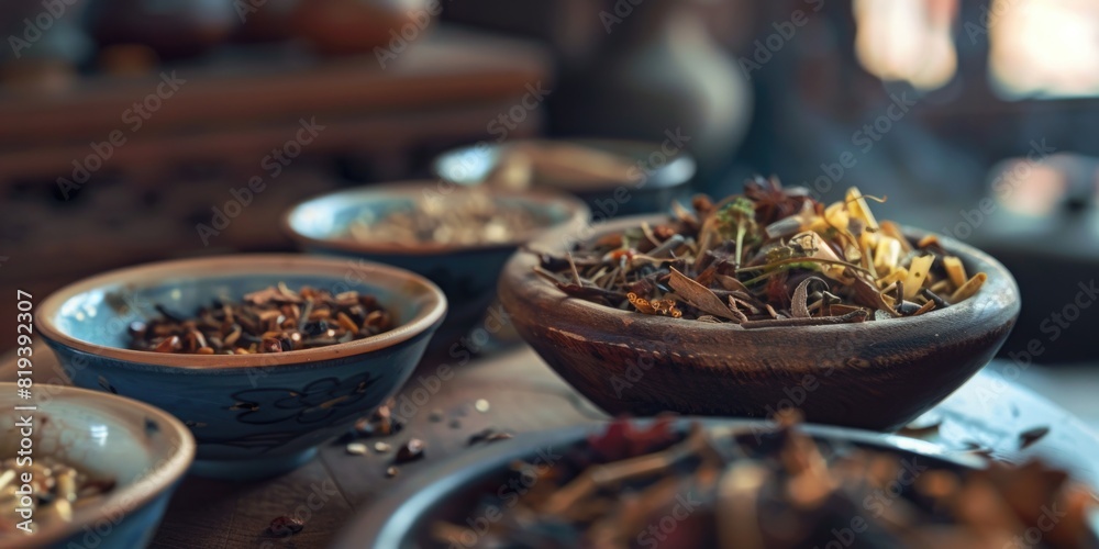 Traditional Chinese Medicine Herbs in Bowl
