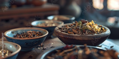 Obraz na płótnie Traditional Chinese Medicine Herbs in Bowl w salonie