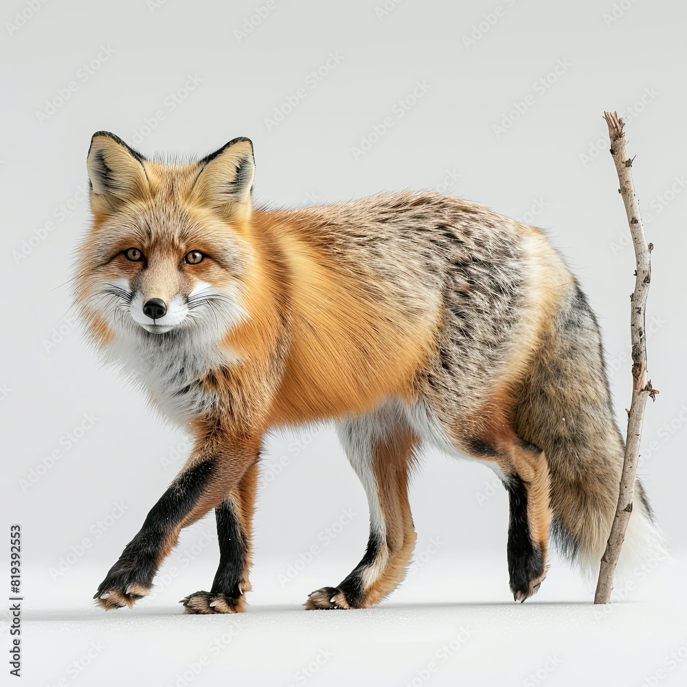 fox walking, complete body, white background