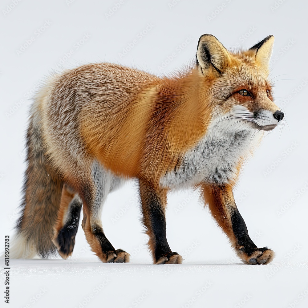 fox walking, complete body, white background