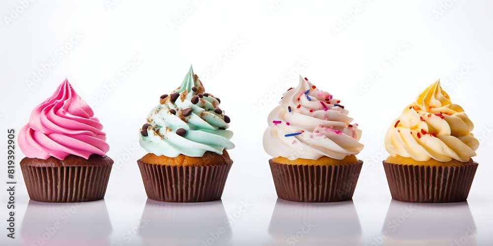 Colorful cupcakes isolated on white background