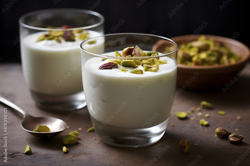 Yogurt with pistachios and dried cranberries