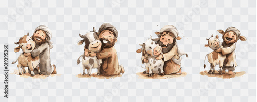 Muslim man and cow eid adha isolated graphic transparent