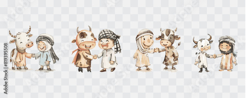 Muslim man and cow eid adha isolated graphic transparent