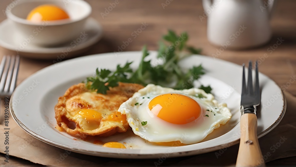 Breakfast Bliss: Fried Egg Plate with Fresh Vegetables Breakfast Bliss: Fried Egg Plate with Fresh Vegetables