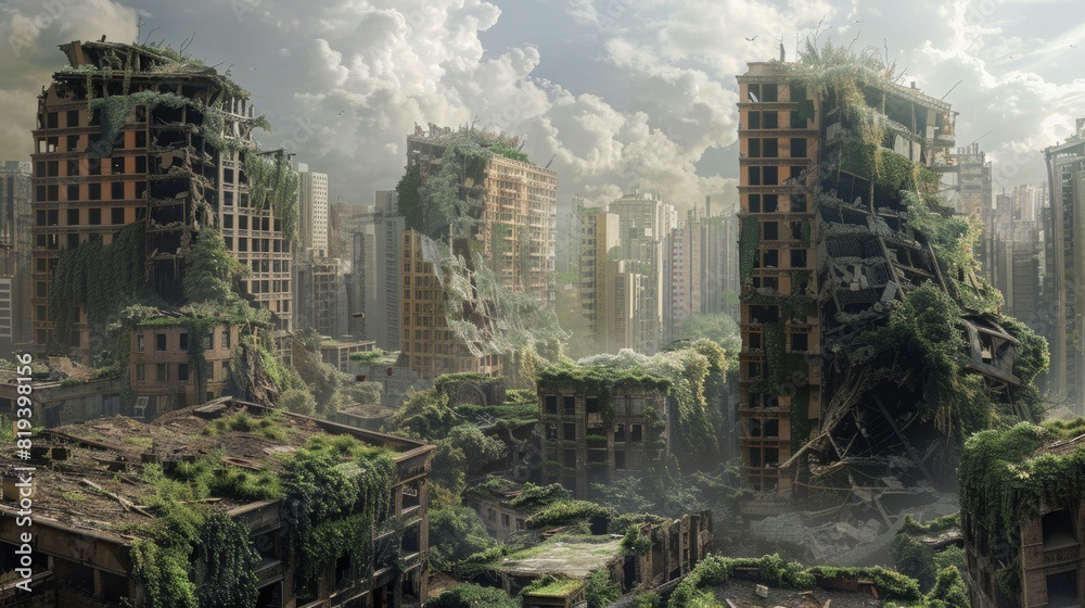Obraz premium Urban landscape devastated by plant erosion.