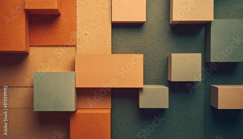 A textured wall of square blocks in different retro colors