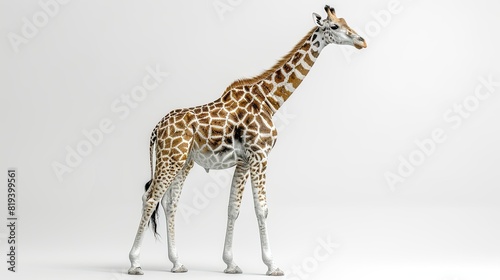 Giraffe isolated on white background.  realistic  8k  movie  very detailed.  nature