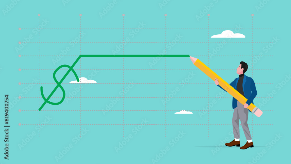 fixed price or interest rate, professional businessman drawing fixed price graph connected with dollar symbol using pencil fixed price or interest rate, professional businessman drawing fixed price graph connected with dollar symbol using pencil