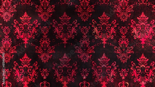 Red damask seamless pattern background wallpaper, textile, packaging, floral baroque pattern,