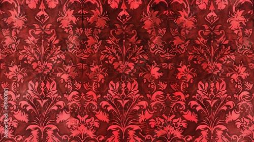 Red damask seamless pattern background wallpaper, textile, packaging, floral baroque pattern,