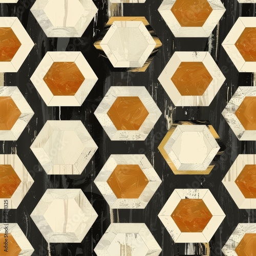Close-up seamless pattern of hexagons with alternating thick and thin strokes, creating a visually appealing geometric design, symmetry and contrast photo
