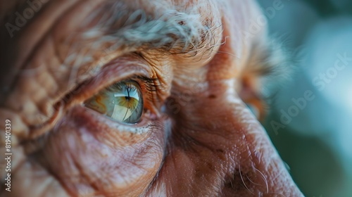 Close-up View of an Aged Person's Eye, Vivid Storytelling Through Human Features, Expressive and Emotive Portrait Detail Photography. AI photo