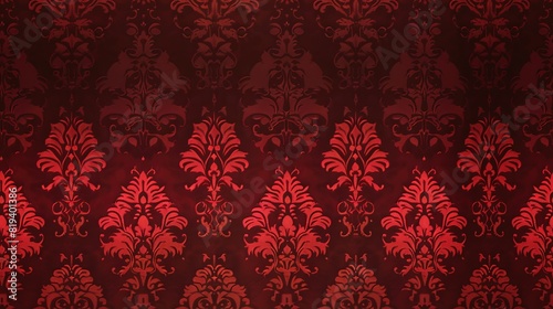 Red damask seamless pattern background wallpaper, textile, packaging, floral baroque pattern,