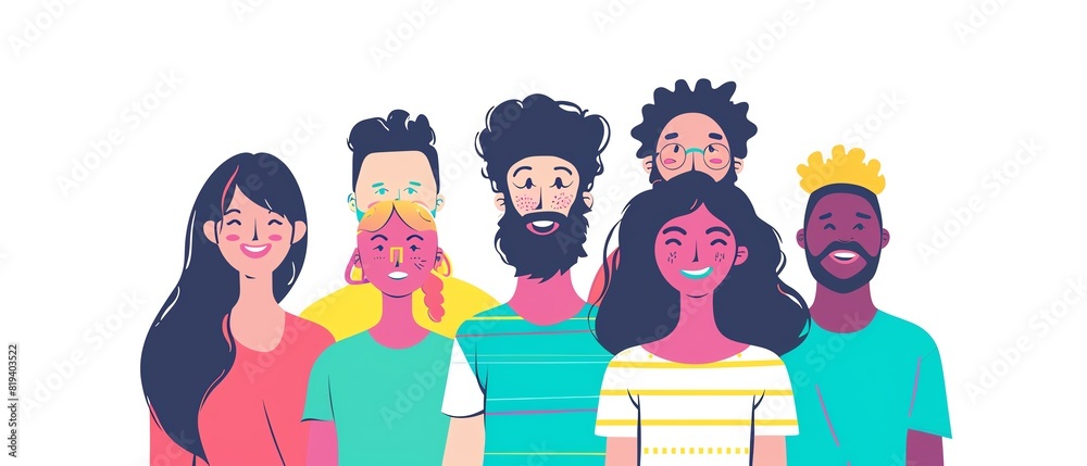 people flat design front view community theme cartoon drawing Triadic Color Scheme